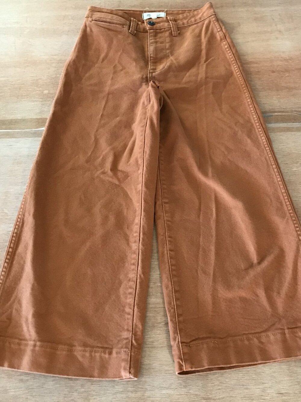 Madewell Emmett Wide Leg Crop Pants Women 24 Brown Mid Rise Pocket Stretch 19127